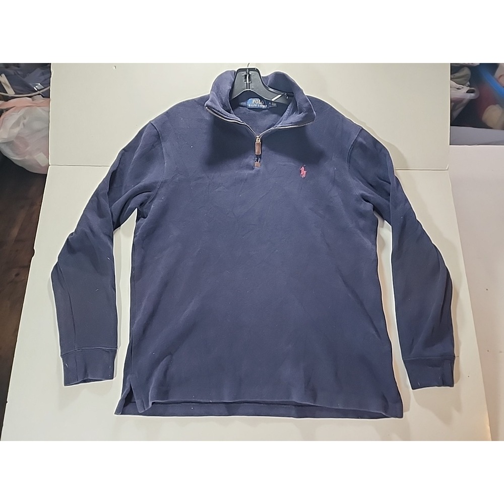 Polo Ralph Lauren Mens Navy Blue Cotton Quarter Zip Pullover Sweater Size M